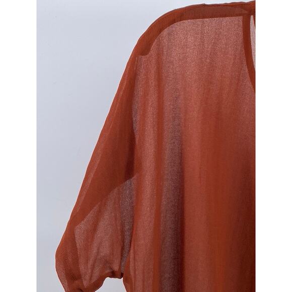 UNBRANDED Women’s Burnt Orange Crewneck Sheer Short Sleeve Midi Dress SZ OS - Picture 4 of 7